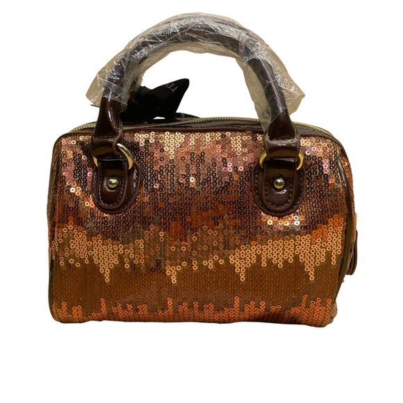 Steve Madden Women’s Bronze Sequins With Heart Charm Mini Barrel Satchel Bag - Picture 7 of 9